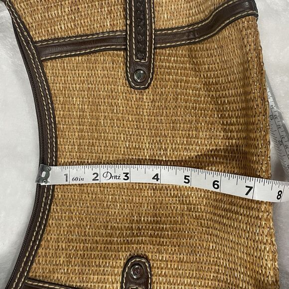 Fossil Straw Leather Multi Compartment Satchel Shoulder Bag Brown Lined 14x8 - Picture 8 of 16